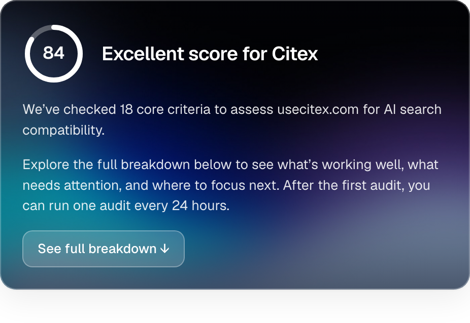 Citex visibility score with next steps for growing AI search traffic